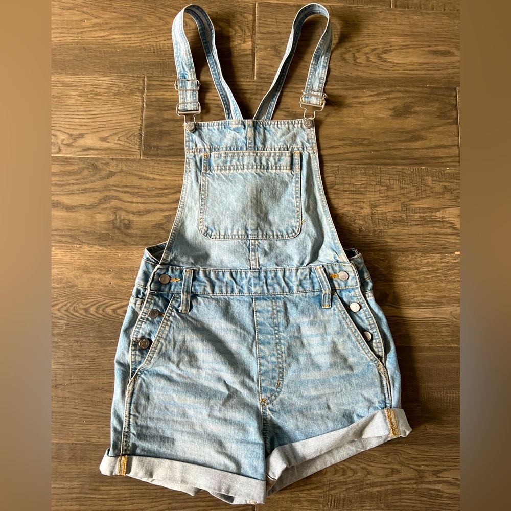 BDG Light Blue Denim Short Overalls - Women's Jumper Shorts